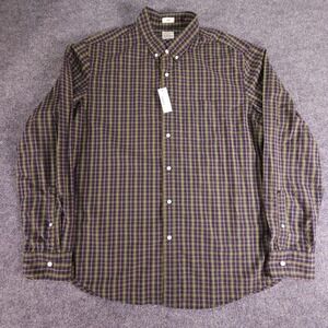 J Crew Shirt Mens XL Blue Yellow Green Plaid Slim Fit Secret Wash Stretch Casual